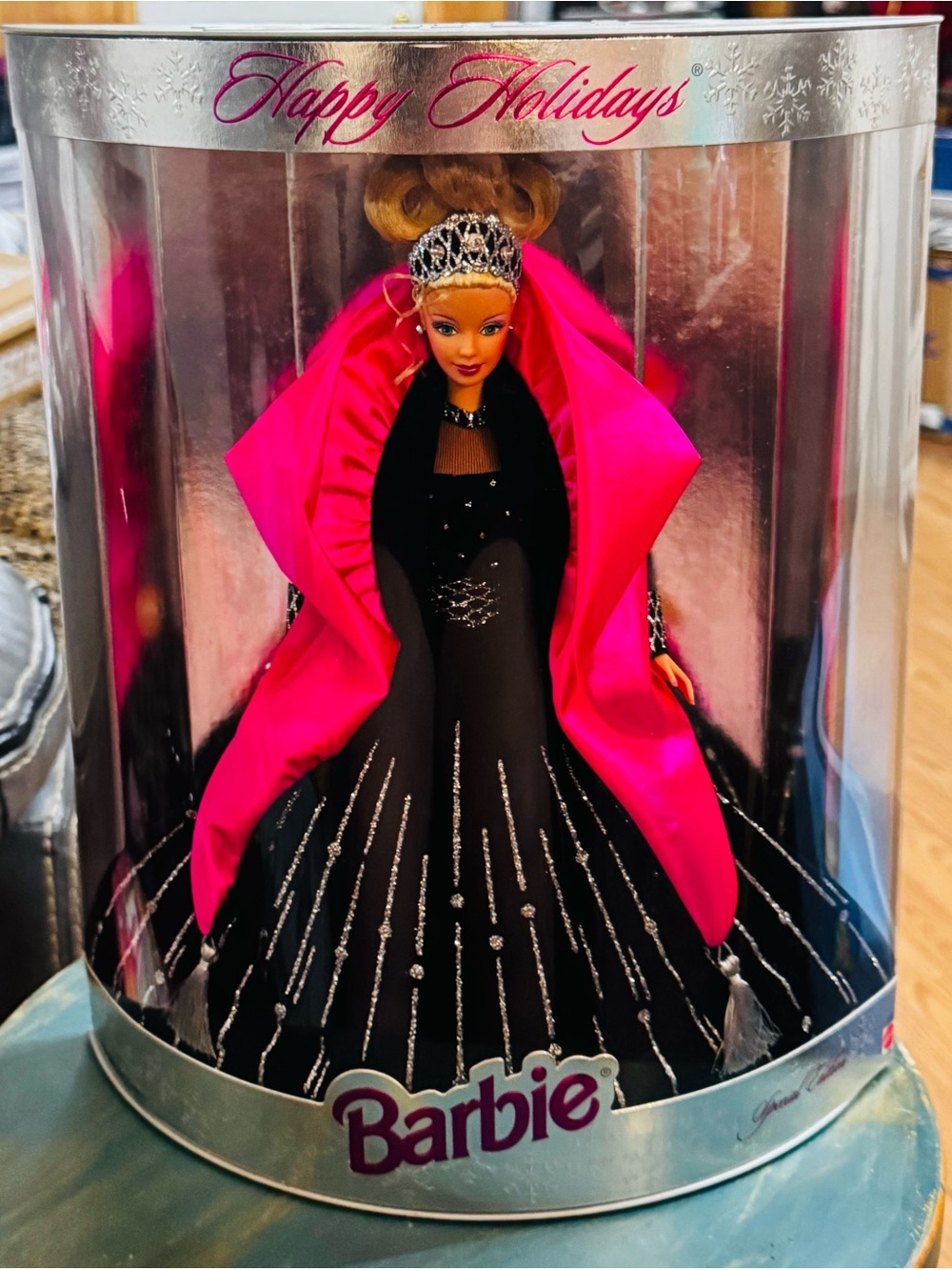 Barbie Hot Pink Coat with Black Glitter Evening Gown